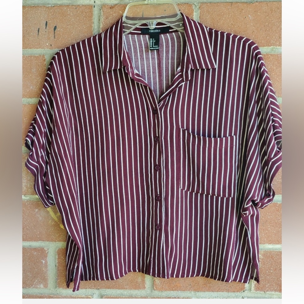 Forever 21 Maroon White Striped Button Down Shirt